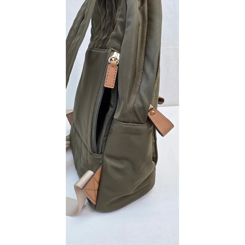 Michael Kors Olive Green Nylon Backpack with Tan Leather Trim and Gold Hardware - Picture 11 of 16